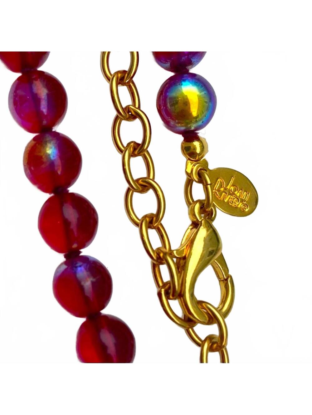 Joan Rivers Red Aurora Borealis Glass Bead Necklace Vintage - Picture 4 of 6